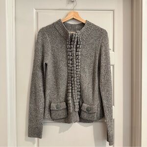 Anthropologie Moth‎ Floating Sparks Ruffle Front Wool Knit Cardigan Sweater M